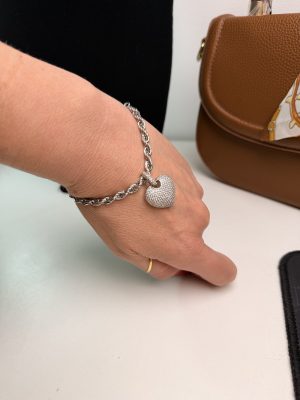 Pulseira com merloque coração cravejado